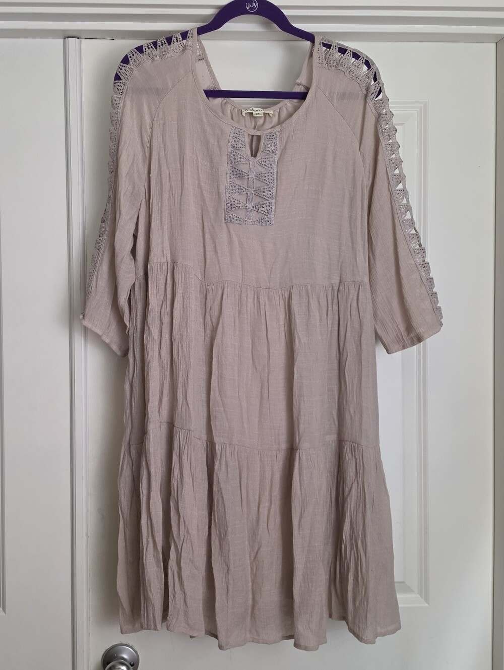 Women’s Blush Pink Crochet-Trim Peasant Tunic Dress